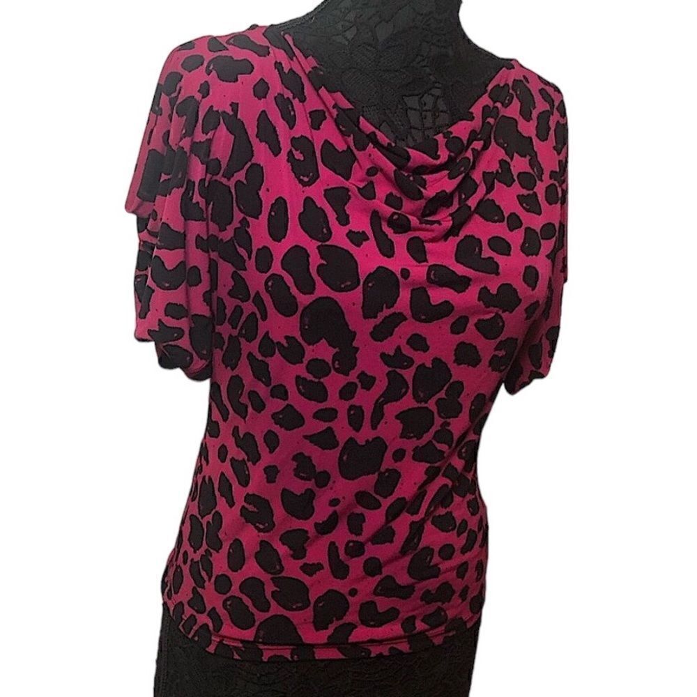MICHAEL KORS Fuchsia and Black Draped Front Short Sleeves Previously Owned